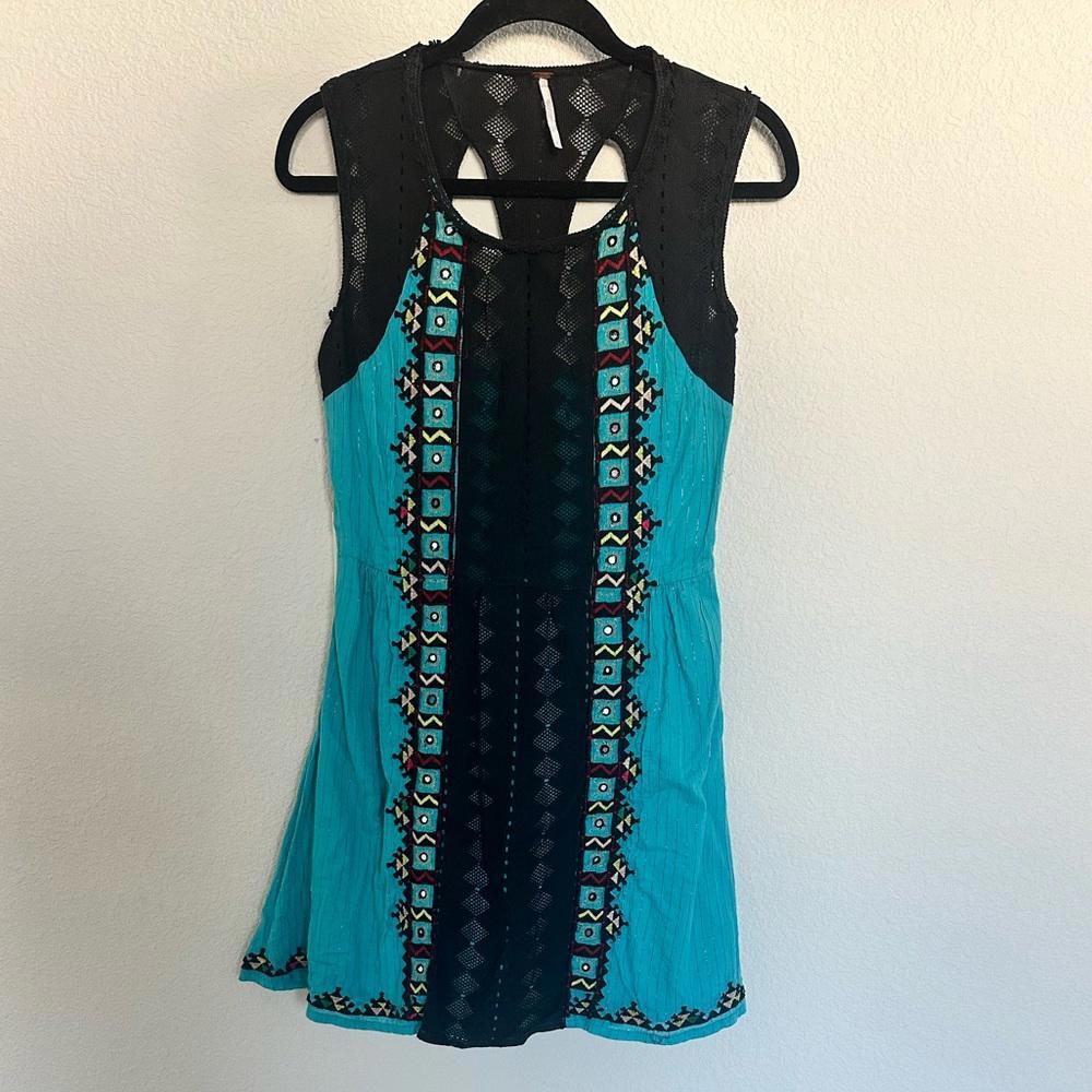 Free People Water Lily Embroidered Turquoise Blue Dress 4 - Picture 3 of 9